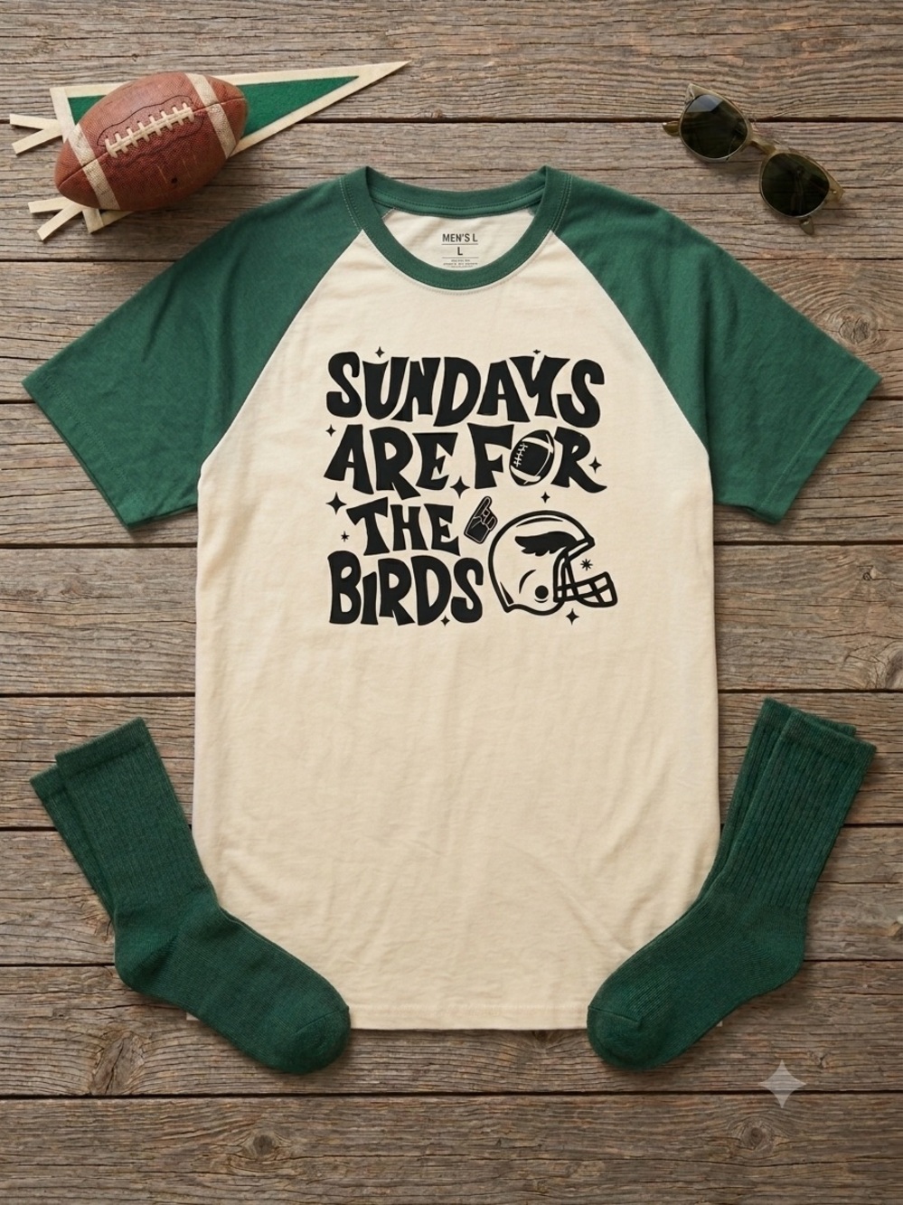Sundays Are For The Birds Green & Cream Raglan Tee